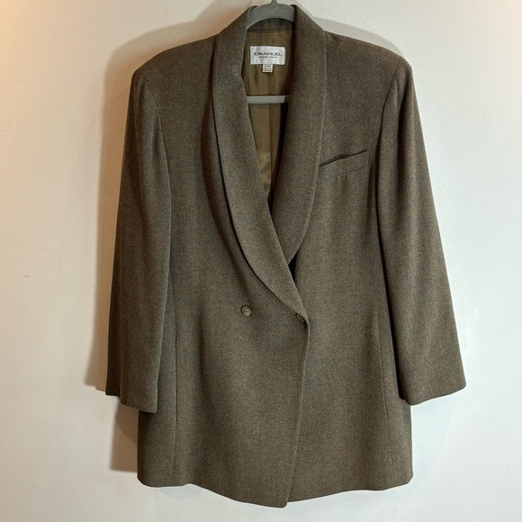 EMANUEL UNGARO Sz 12 Double Breasted Blazer Made in Honk Kong Shoulder Pads - Picture 1 of 9